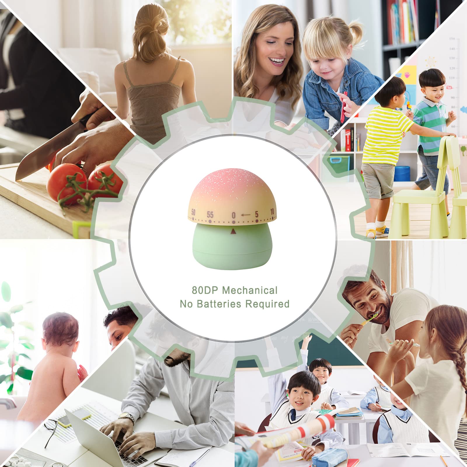 Ele Depi 2 Pack Cute Kitchen Timer,100% Mechanical Egg Timer For Kids,60 Minutes Wind Up Timer For Cooking/Reading/Do Sports. (M